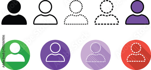 User Avatar And Profile Icon Set With Solid Outline Dotted And Long Shadow Flat Design