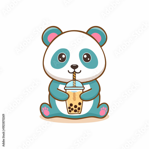 Panda kawaii buvant un bubble tea