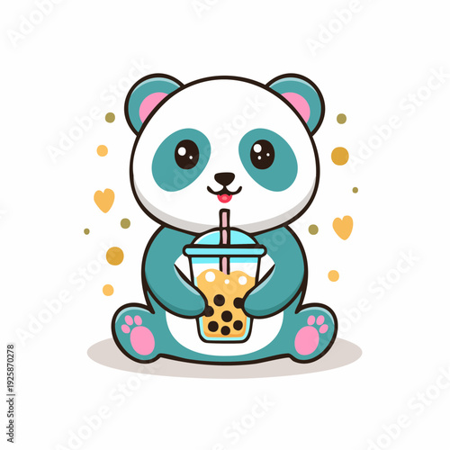 Panda kawaii buvant un bubble tea
