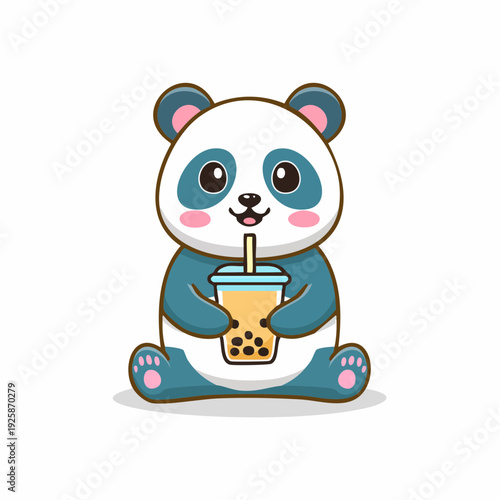 Panda kawaii buvant un bubble tea