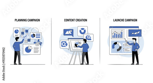 Digital marketing campaign workflow vector icons