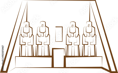 Minimalist Abu Simbel Temple Front Facade - Ancient Egyptian Landmark Vector Outline