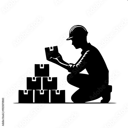 Warehouse Examiner Inspecting Item Vector Graphic