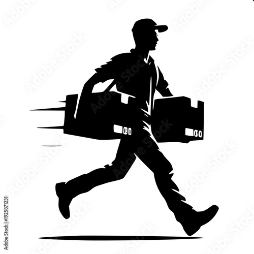 Express Delivery Courier Carrying Parcels Vector