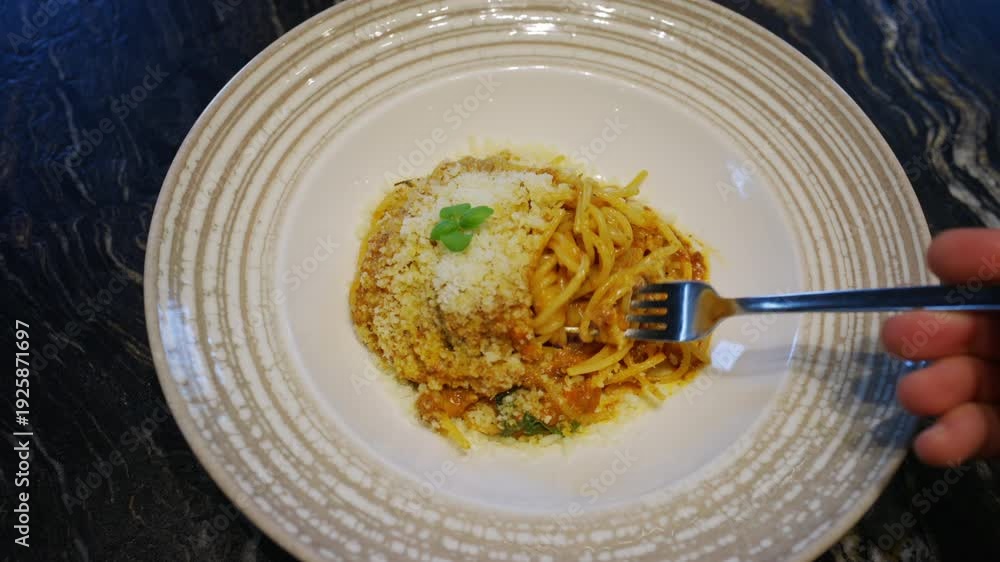 custom made wallpaper toronto digitalClose up of a fork lifting pasta covered with grated cheese from a plate at a restaurant