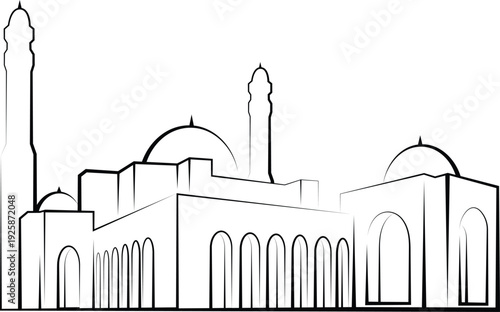 Minimalist Al-Fattah Al-Alim Mosque Vector - New Administrative Capital Cairo Landmark Outline