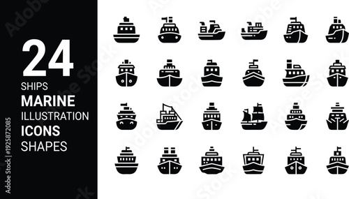 Marine transportation vector set icon