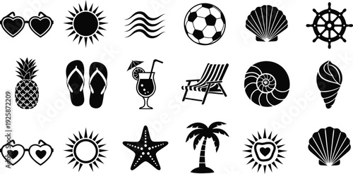 Summer beach elements vector set icon