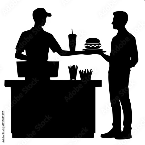Food Court Counter Service Staff Silhouette