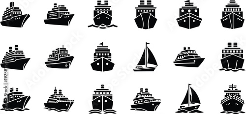Ship silhouette vector set icon