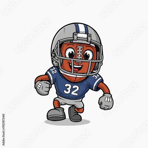 A cartoon football mascot wearing a blue jersey and helmet