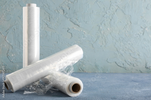 Rolls of stretch wrap on bl...