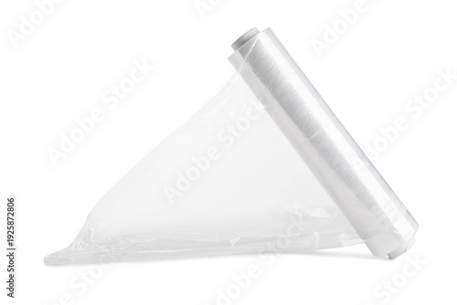 Roll of stretch wrap on whi...