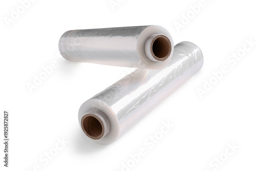 Rolls of stretch wrap on wh...