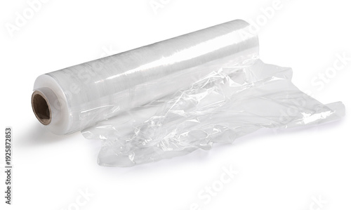 Roll of stretch wrap on whi...