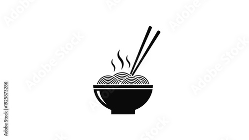 Vector illustration of black silhouette bowl of noodles with chopsticks on on a transparent background