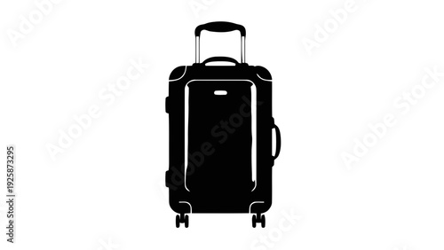 Vector illustration of black suitcase with handle and wheels on on a transparent background
