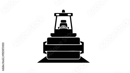 Vector illustration of black silhouette of a road roller on on a transparent background