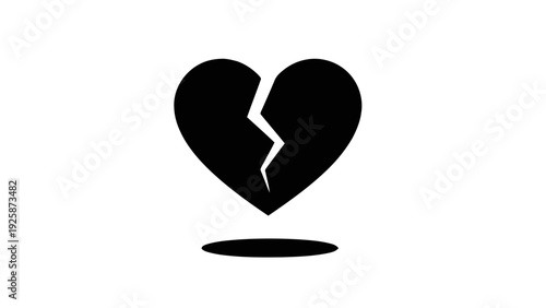 Vector illustration of black broken heart icon on with shadow on a transparent background