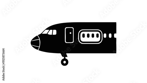 Vector illustration of black silhouette of airplane cockpit and cabin section on on a transparent background
