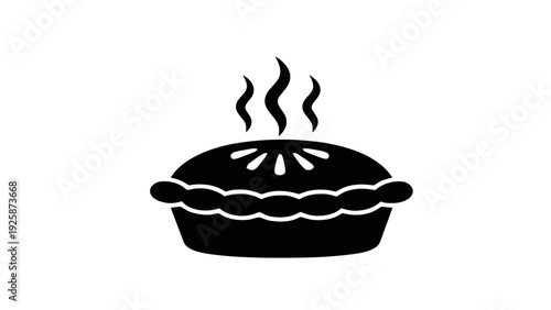 Vector illustration of hot steaming pie icon black silhouette on a transparent background