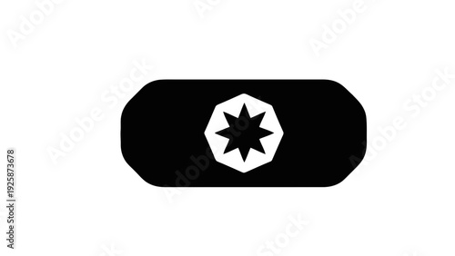 Vector illustration of black and white insignia badge with eightpointed star symbol on a transparent background