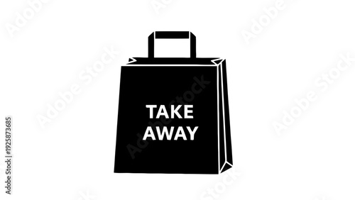 Vector illustration of black take away paper bag with text on a transparent background