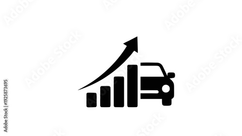 Vector illustration of car sales growth chart icon with upward trending arrow, on a transparent background