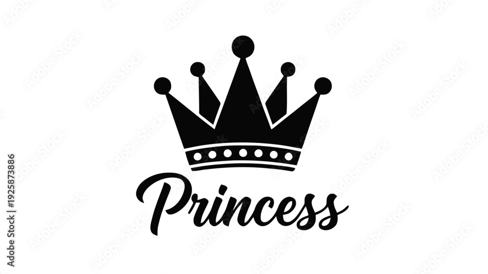 Obraz premium Vector illustration&nbsp;of black silhouette crown with princess text on a transparent background
