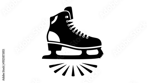 Vector illustration of black silhouette icon of an ice skate with motion lines below on a transparent background