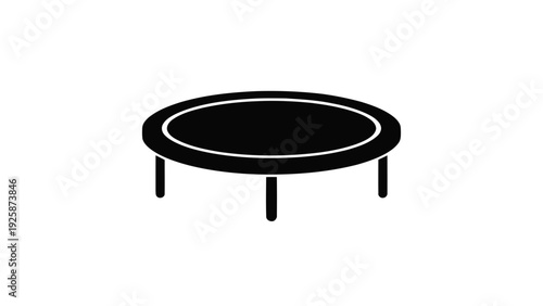 Vector illustration of black silhouette icon of a round trampoline with four legs on a transparent background