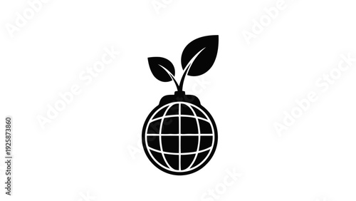 Vector illustration of global peace and ecology concept icon with sprouting leaves on a globe shape on a transparent background