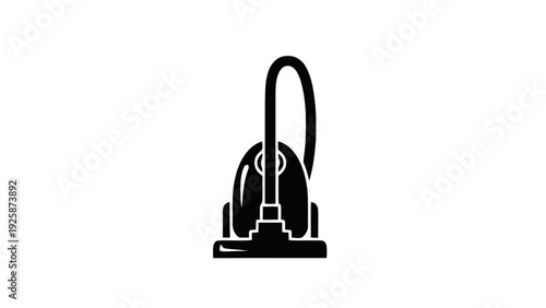 Vector illustration of black and white icon of a canister vacuum cleaner for cleaning floors on a transparent background