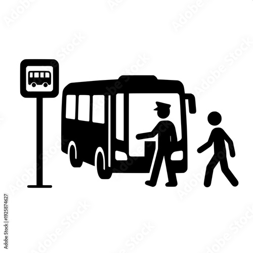 Minimalist Passenger Entering City Bus Silhouette