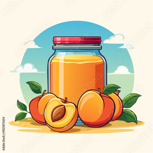 Firefly Estilo natural comercial__Ilustración vectorial de duraznos frescos y duraznos en almíbar de (2) copia