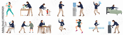 Flat Style Diverse People Doing Daily Activity in Various Poses Illustration