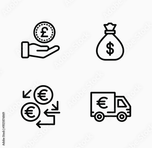 Finance and Logistics Line Art Icon Set