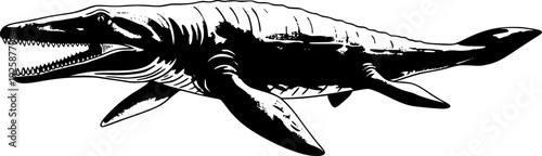 Elegant depiction of Liopleurodon in minimalist ink wash illustr
