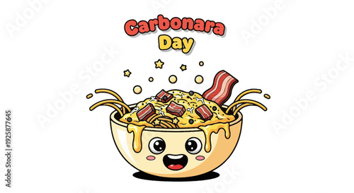 Cartoon Carbonara Dish with Bacon and Pasta.
