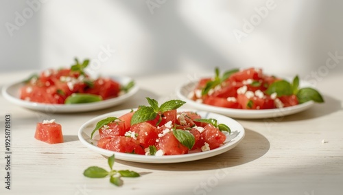 Wallpaper Mural Bowls of delicious watermelon salad on a pale backdrop Torontodigital.ca