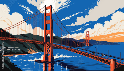 Iconic Suspension Span Connecting Landmasses Over Open Water Under Bright Daytime Clouds golden gate bridge