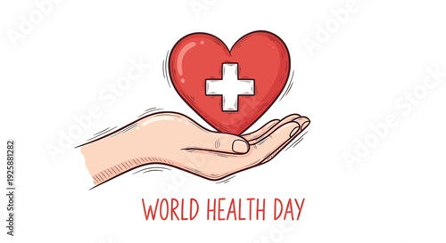 Hand Holding Red Heart with Medical Cross.