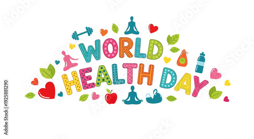 World Health Day colorful lettering illustration.