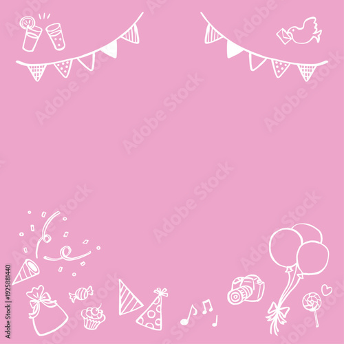 ピンクの誕生日パーティ背景 コピースペース付き 手描き白線ベクター