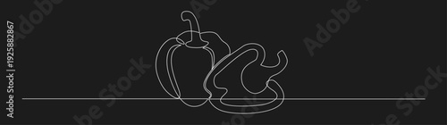 Minimalist One Line Art Drawing of Whole Bell Pepper and Half Pepper