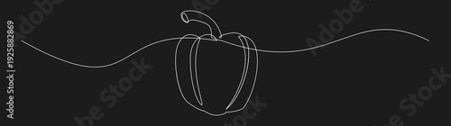 Minimalist continuous line art drawing of a bell pepper (paprika) on a dark background