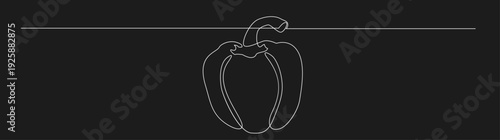 Minimalist One Line Drawing of Bell Pepper with Stem on Black Background Vector Illustration