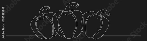 Continuous One Line Art Drawing of Three Bell Peppers on Black Background Vector Illustration