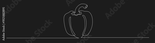 One Line Drawing of a Bell Pepper. Continuous Outline Art of Sweet Pepper Vegetable on Black Background.
