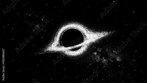 Black hole in deep space with stipple dot texture. Cosmic anomaly and gravitational singularity concept for science and astronomy.